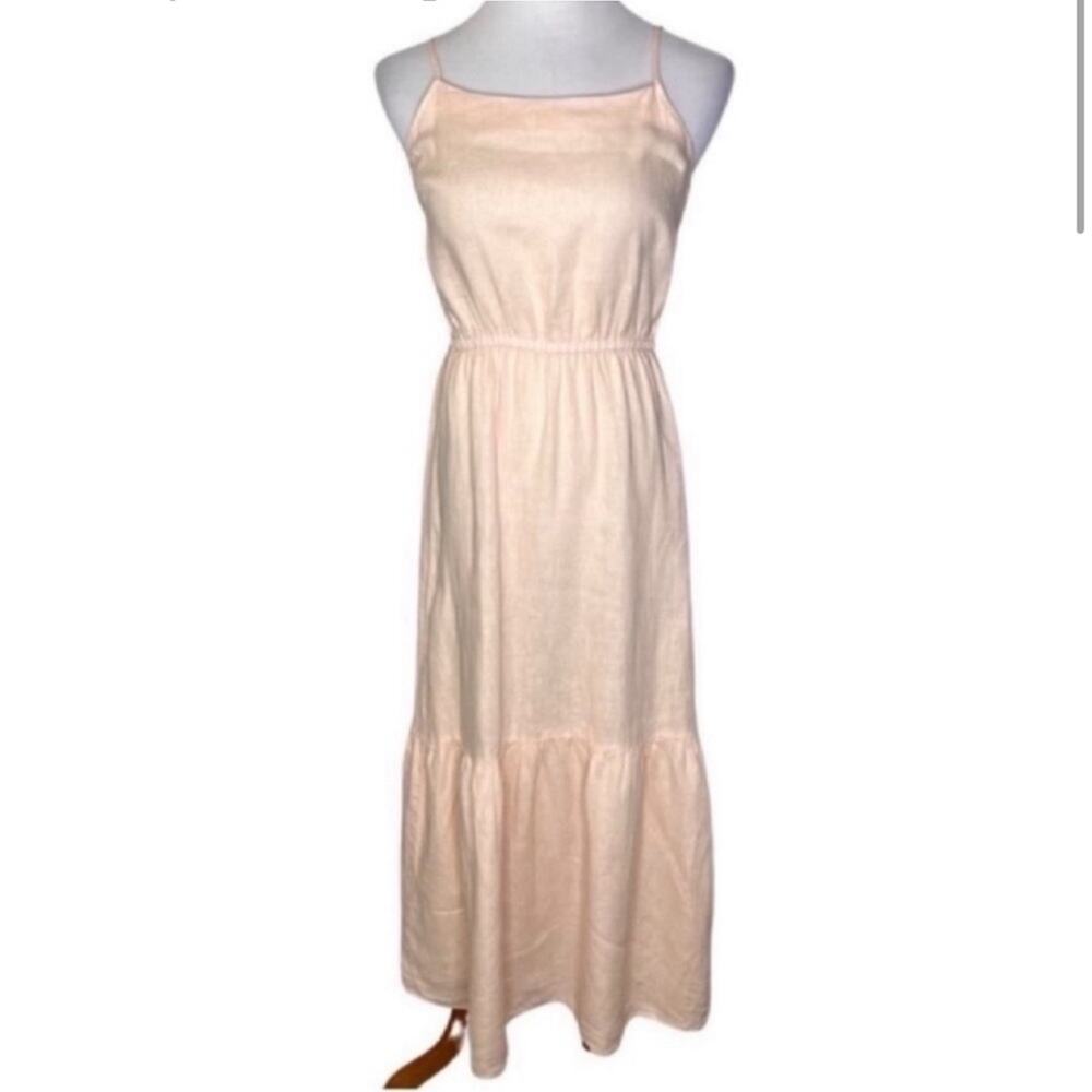NEW Anthropologie Cloth & Stone Peach Linen Midi Maxi Dress Womens M MSRP $170